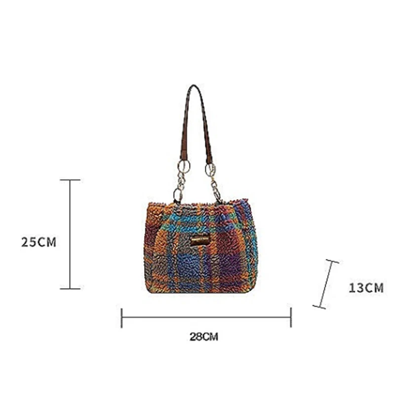 حقيبة كتف منقوشة من القطيفة على شكل خروف مخملي وحقيبة كروس، سعة كبيرة، حقيبة يد عصرية للخريف والشتاء في الهواء الطلق