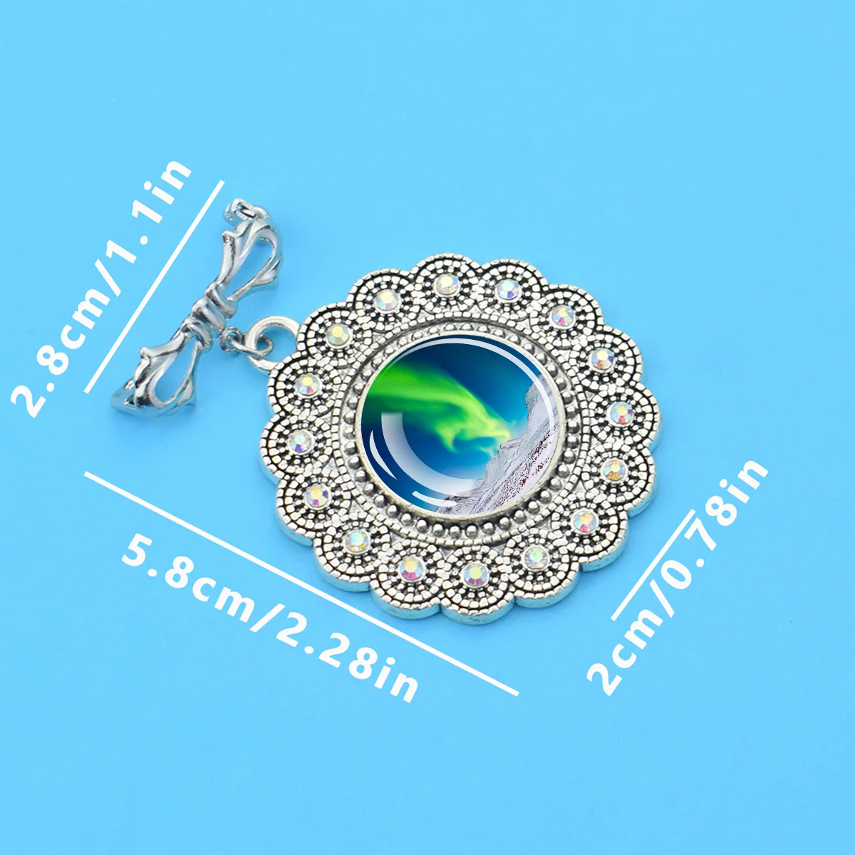 1PC Exquisite Aurora Borealis Mandala Brooch Pendant with Rhinestones Pin Fashion Jewelry Clothing Accessories Gift for Women