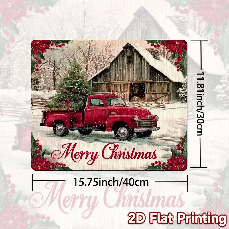 VIKAMA Christmas Red Truck Tree Kitchen Mat Coffee Maker Pad Absorbent Dish Drying Mat For Countertop Xmas Holiday Home Decor