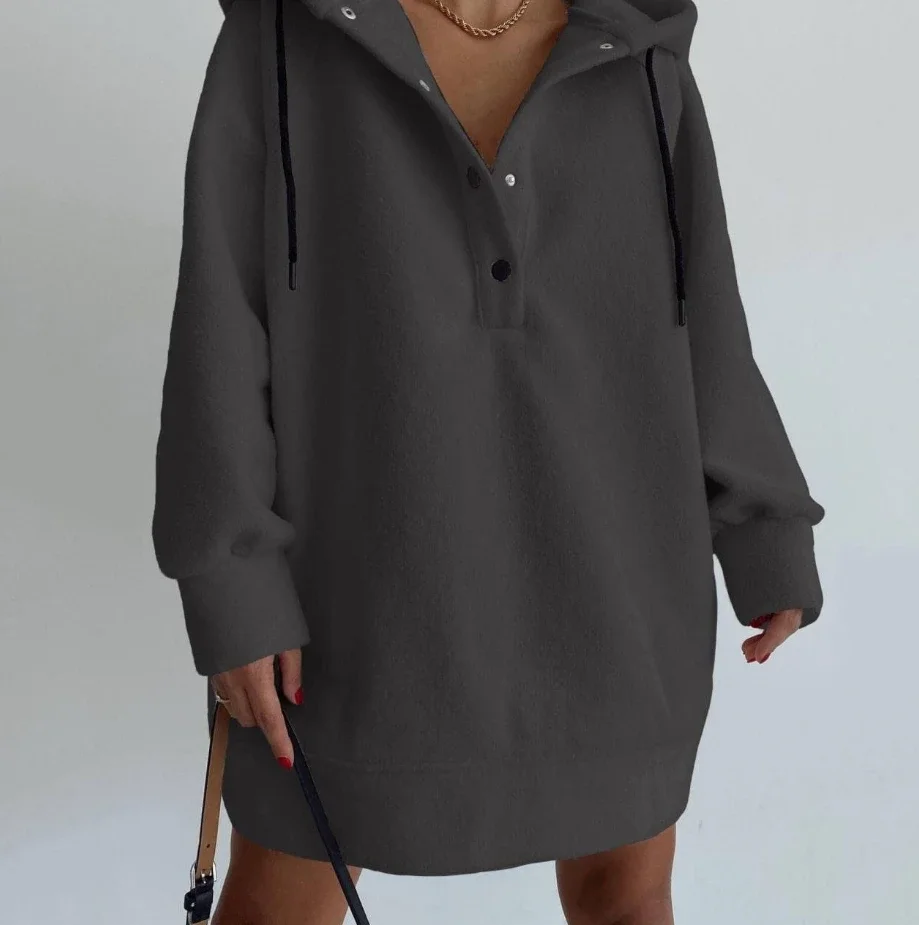 Woman Hooded Shirt 2023 Autumn Fashion Polar Fleece Loose Daily Casual Button Long Sleeve Drawstring Hooded Pullovers Sweatshirt