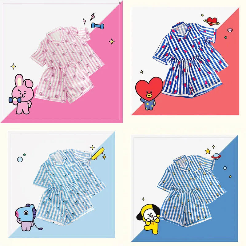 2024 Summer New Bt21 Kawaii Anime Girl\'s Pajamas Short-Sleeved Thin Section Cute Bt21 Home Clothes Two Piece Set Girl Gift