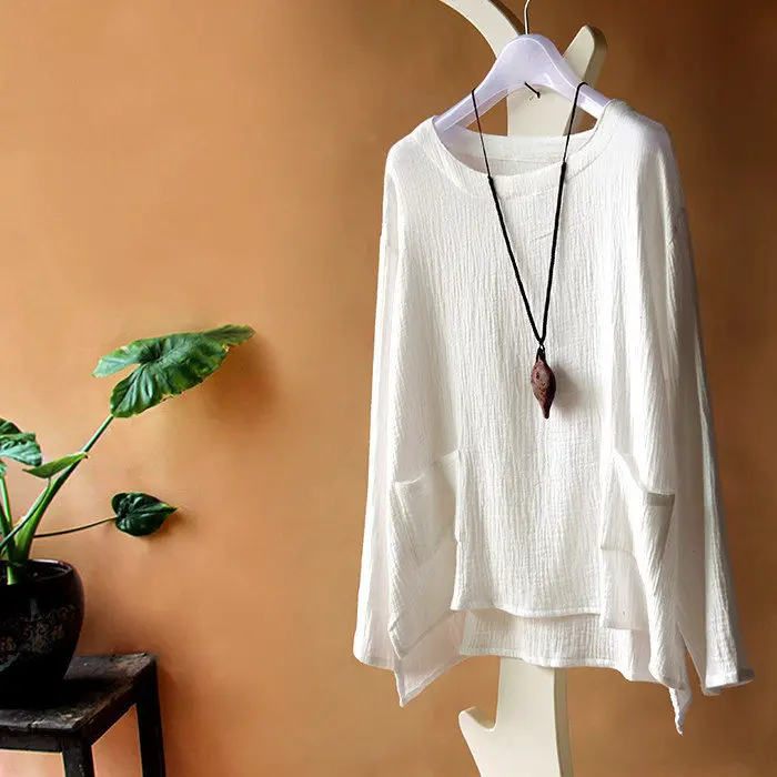 2026 Spring Autumn women\' loose cotton linen Tees long sleeve casual cotton shirts, plus size  linen blouse