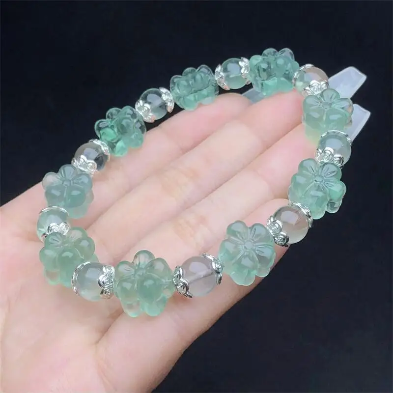 

Natural Fluorite Small Flower Bracelet Handmade Women Healing Gemstone Crystal Strand Lovers Girlfriend 1PCS