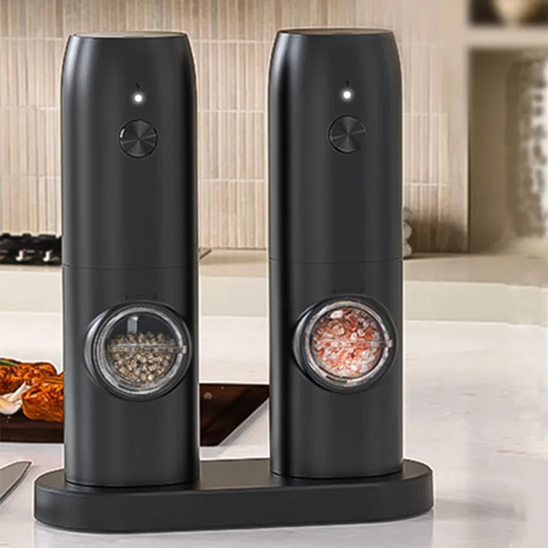 Automatic Pepper Grinder Salt and Pepper Grinder USB Rechargeable Adjustable Coarseness Spice Mill with LED Light Kitchen Tool