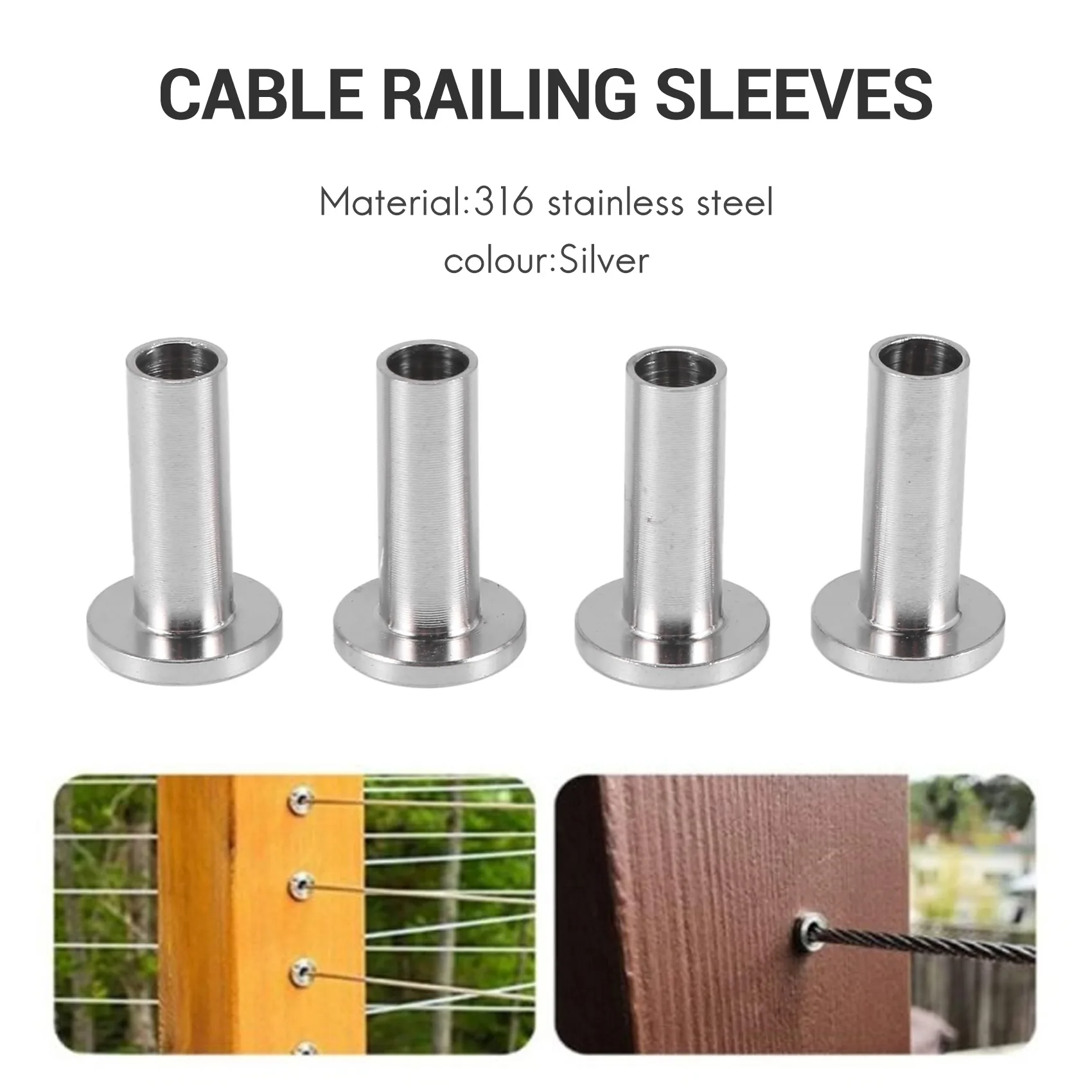 80Pcs T316 Stainless Steel Protector Sleeves for 1/8 Inch Deck Cable Railing Kit for Wood & Metal Posts DIY Balustrade