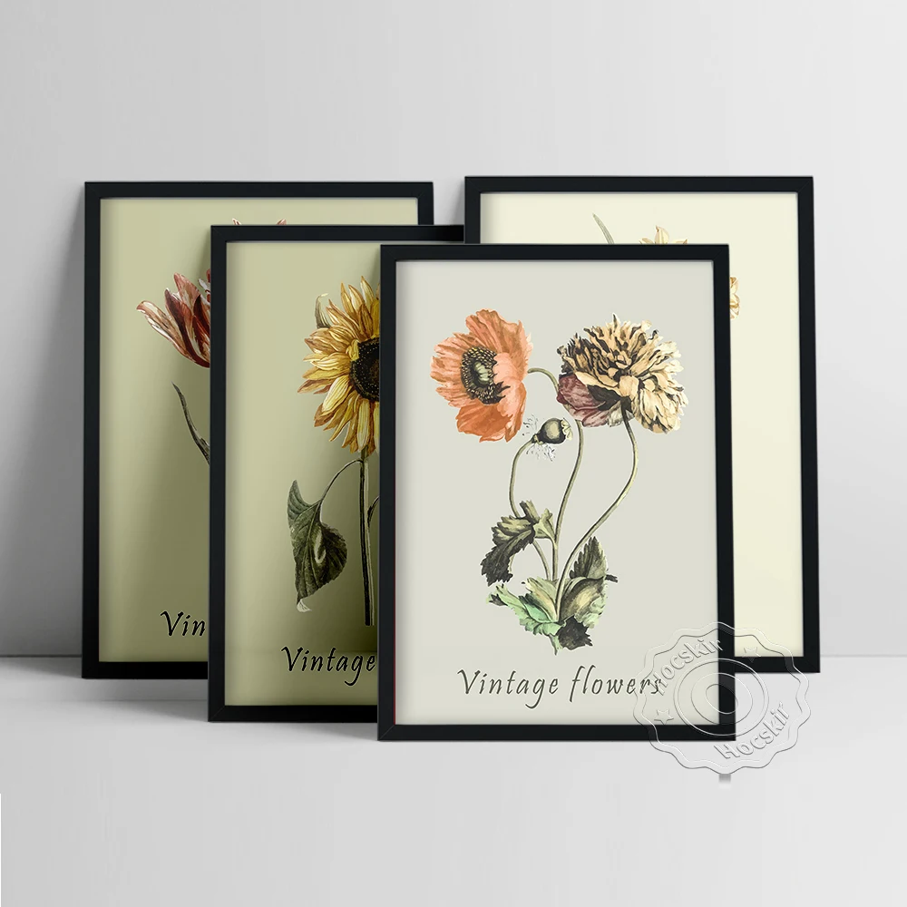 Vintage Flowers Poster Illustration Prints Art Canvas Painting Wall Art Pictures Still Life Wall Picture Home Decor