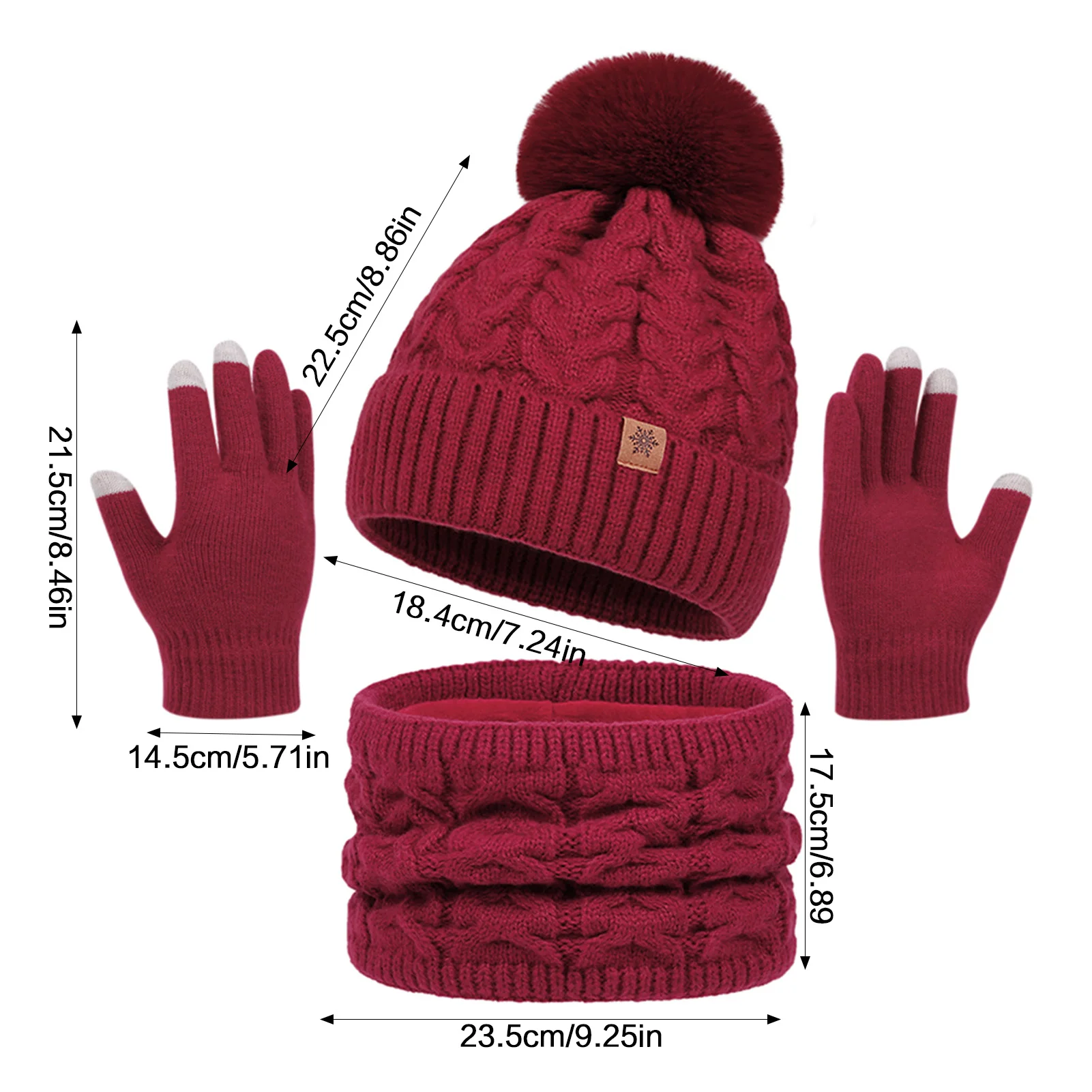 Conjunto de luvas de cachecol de chapéu de malha quente com design de ajuste elástico de tricô para adultos mulheres inverno