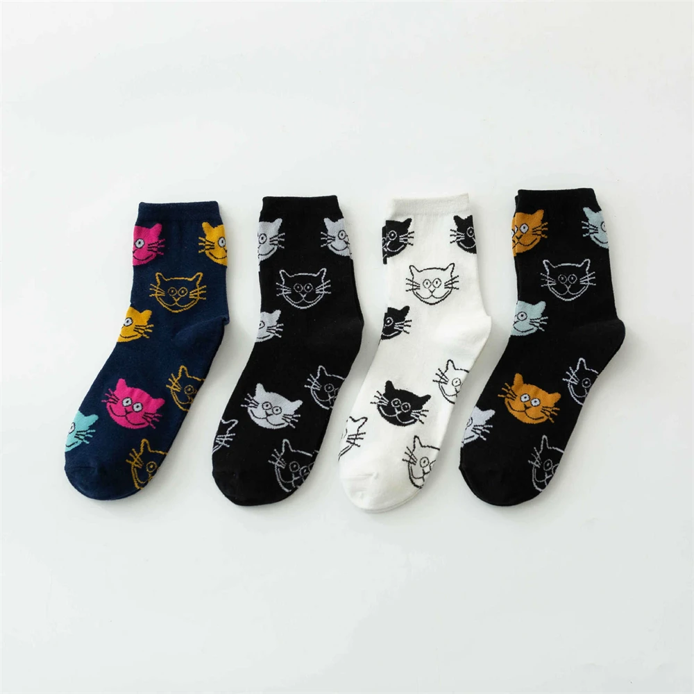 New Funny Cute Cat Face Cartoon Soft Cotton Socks Fashion Street Sport Hipster Mid Tube Sokken Dropship