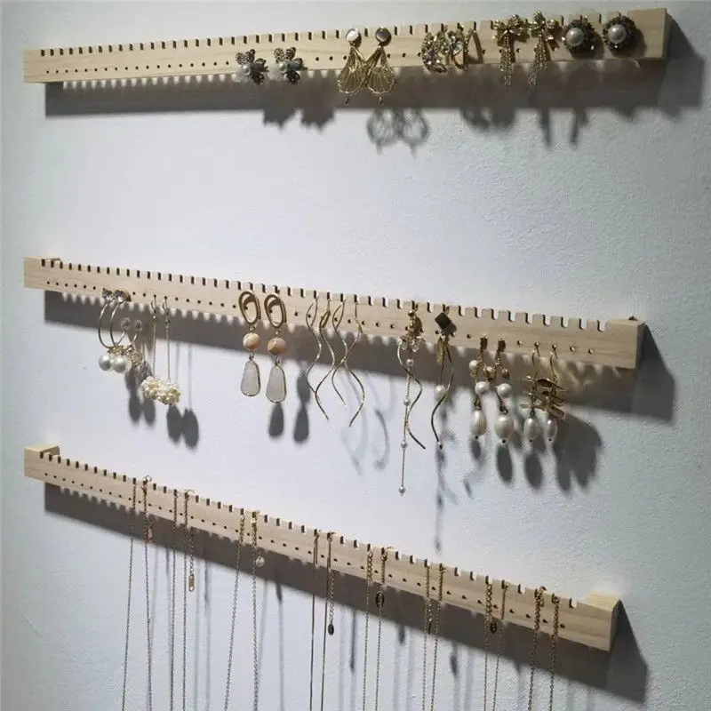 Soporte de exhibición de joyería montado en la pared para collar, estante de almacenamiento colgante de joyería para pendientes, soporte de exhibición de pulsera de madera