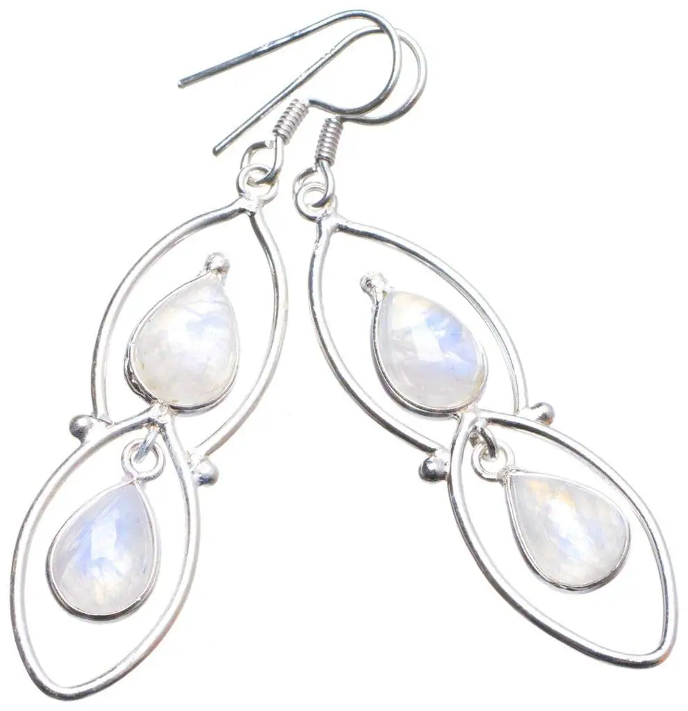 

StarGems® Natural Rainbow Moonstone Handmade Unique 925 Sterling Silver Earrings 2.25" X3254