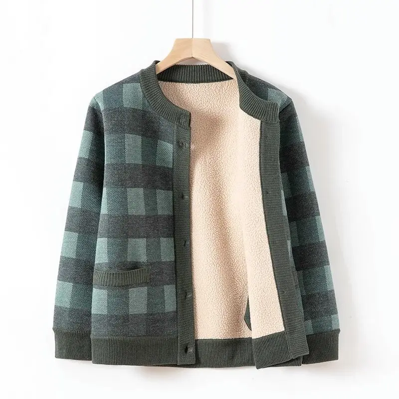 

Mom's Thick Top Elderly Clothes Grandma's Plus Velvet Cardigan Warm Coat
