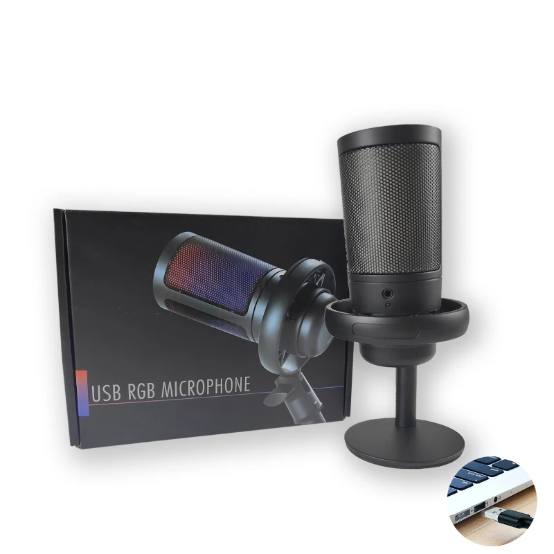 RGB Gaming Microphone with Holder Streaming Touch Mute USB Professional Condenser Microphone for Podcasting Studio Recording Mic