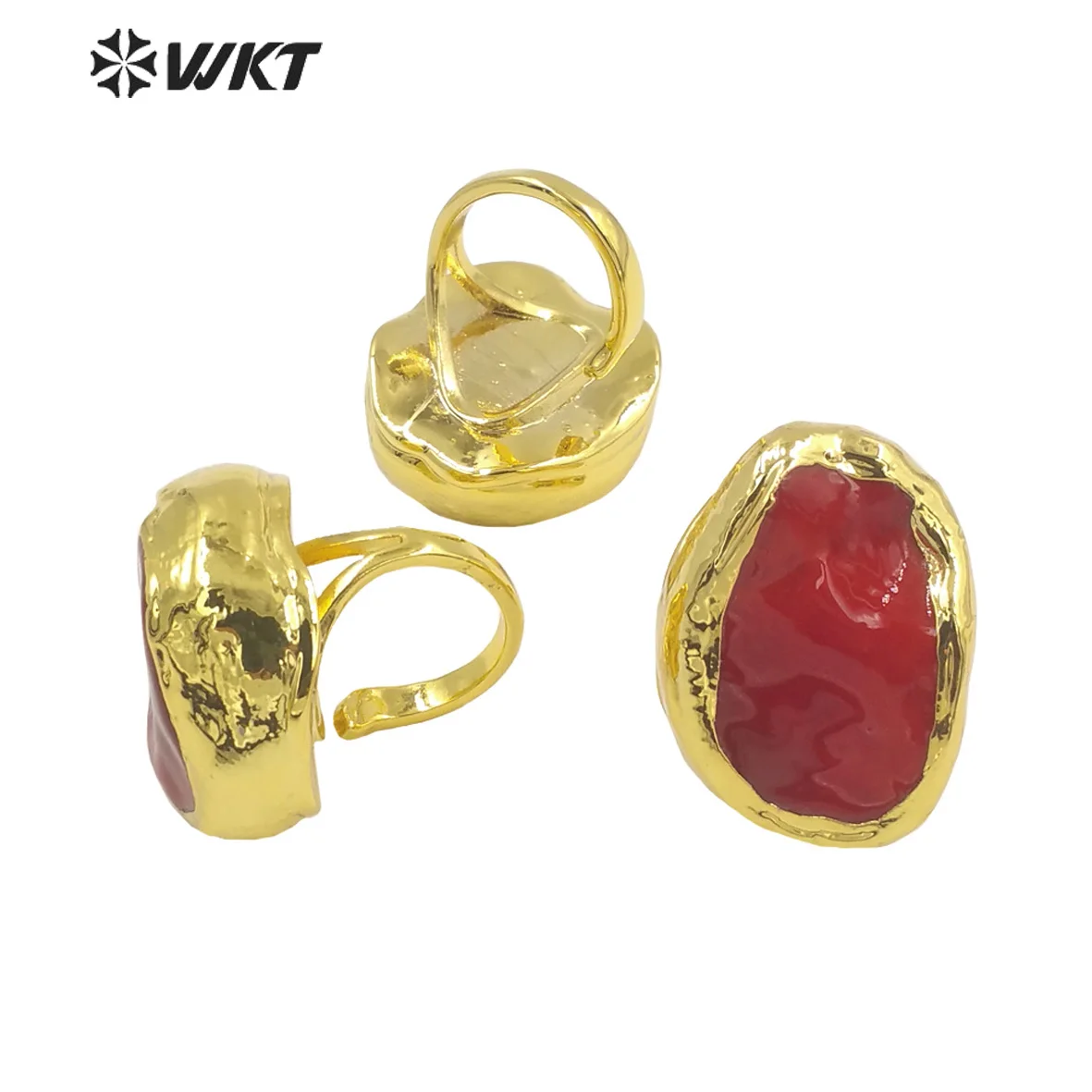 WT-MPR060   WKT 2023 Beautiful Design Red Coral 18K Gold Plated Attractive Birthday Gift  Ring Accessories New