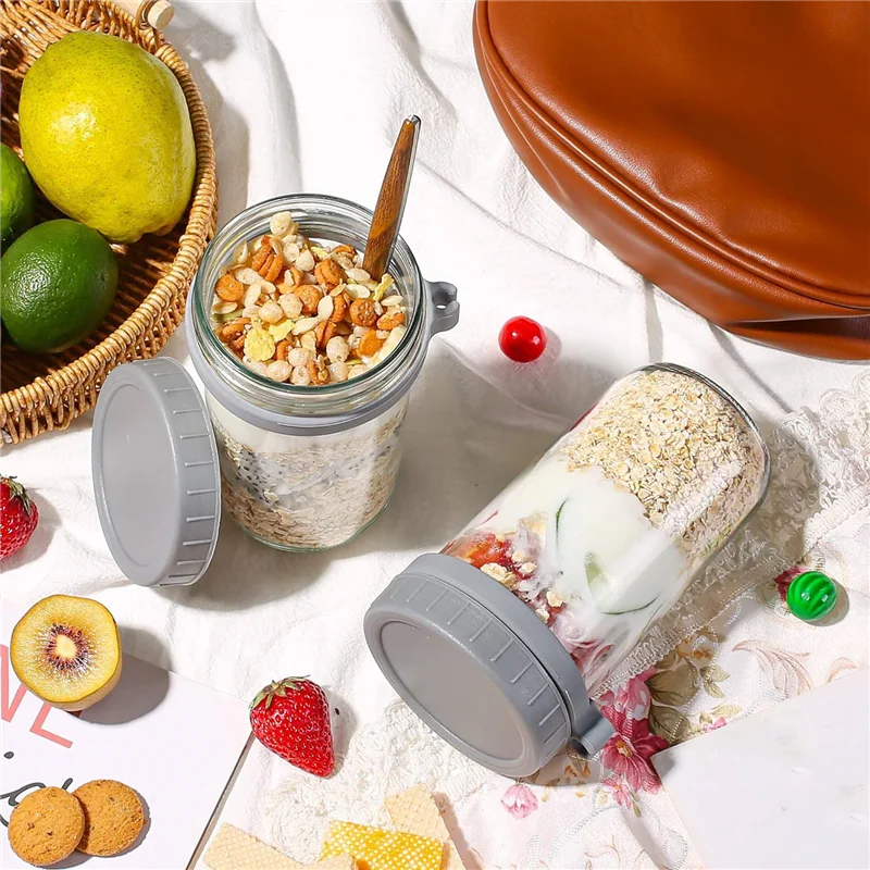 

Контейнеры ABLL-Overnight Oats с крышками и ложками: баночки Мейсона на 24 унции для ночных овец - 2 шт. Стеклянные контейнеры для хранения продуктов Dur