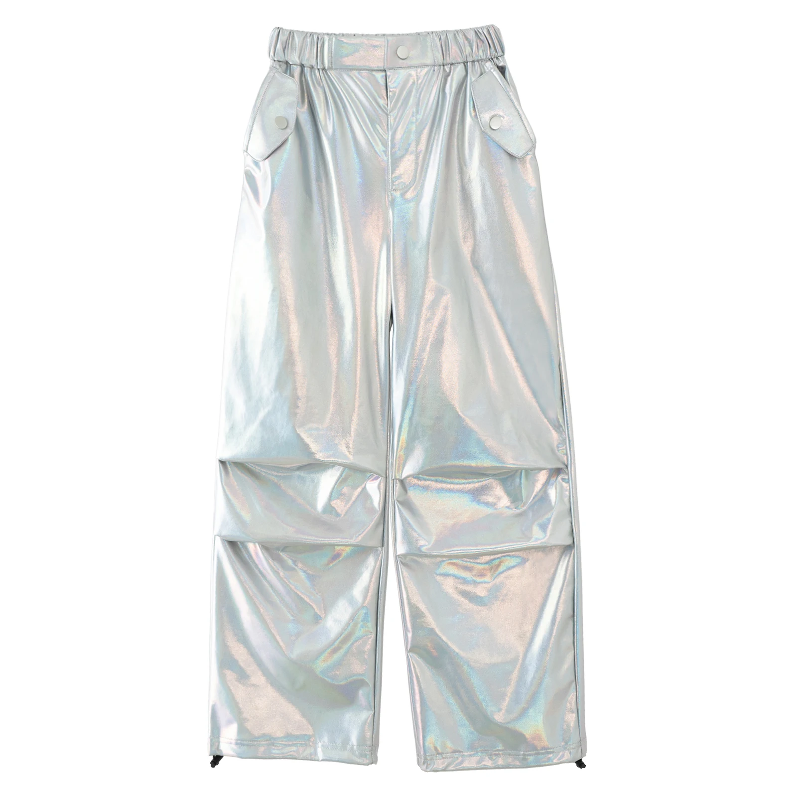 LOlanta Girls Metallic Jogger Pants Jazz Street Hip Hop Dance Shiny Trousers Loose Fit Cargo Pants Elastic Waist Streetwear