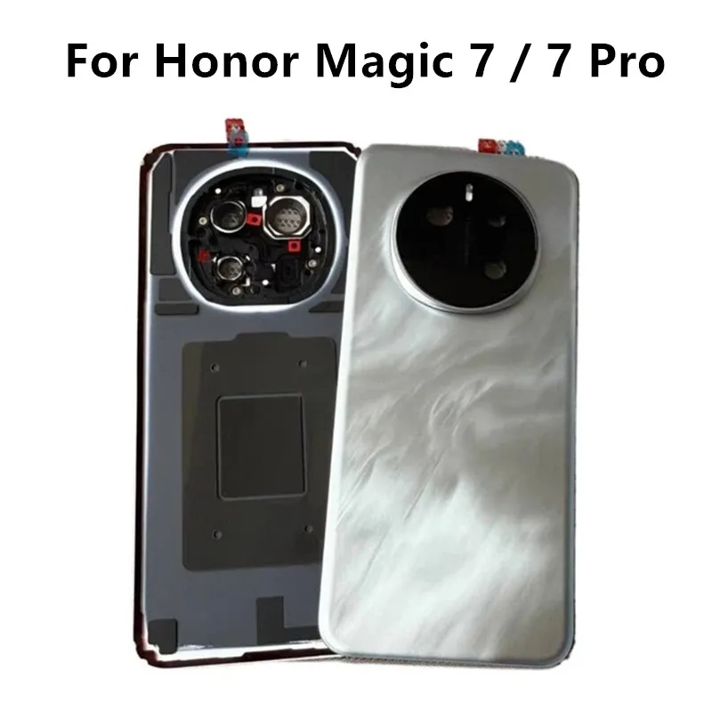 for-honor-magic-7-7-pro用ガラス製バックカバー、リアドア、バッテリーカバー、ハウジングケース、カメラレンズ付き修理部品