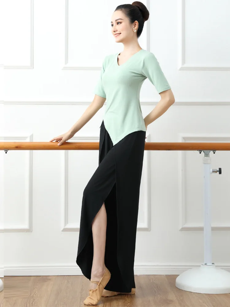 Feminino cordão assimétrico fino ajuste superior e saia de chiffon de cintura alta conjunto de duas peças dança moderna desempenho palco ensaio