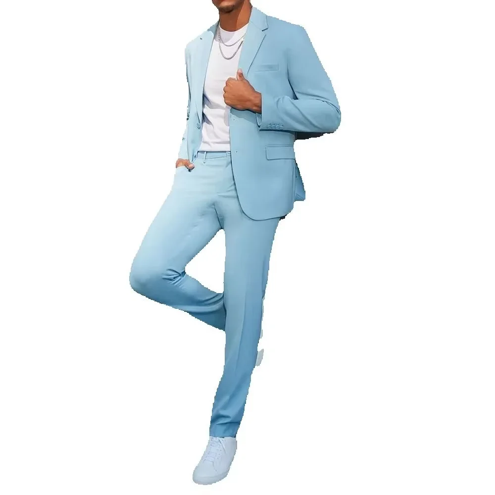 

Summer New Style Men's 2 Pieces Suit Jacket Pants Peak Lapel Business Casual Slim Fit Commute Suits Set