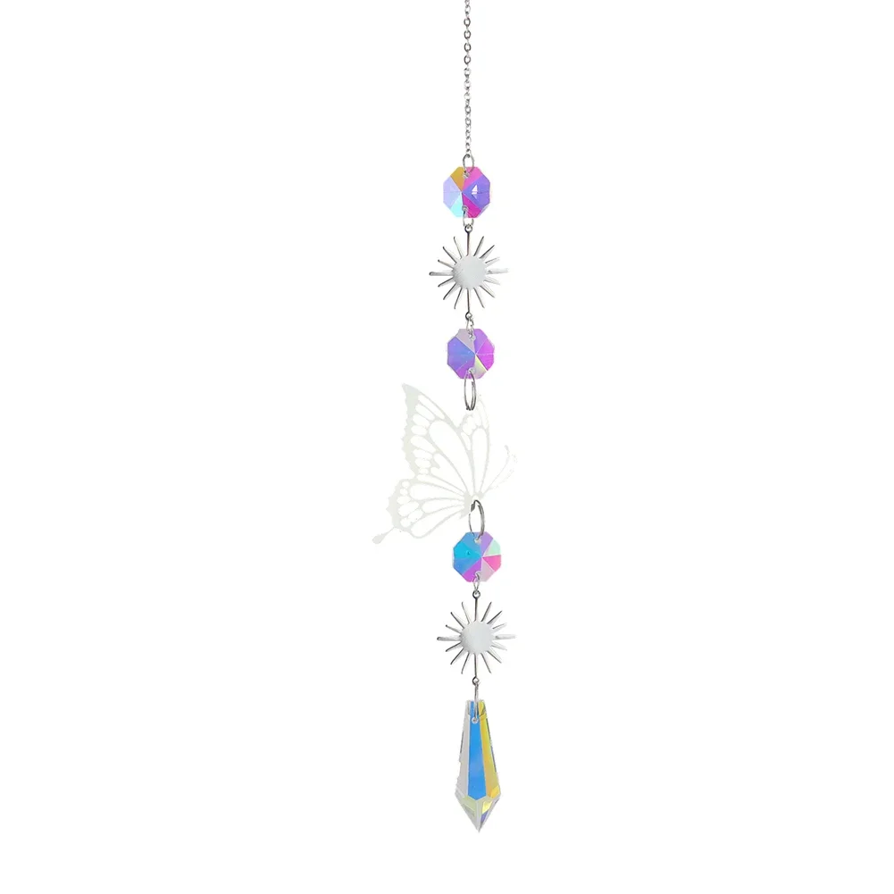 Crystal Butterfly Demon Eye Wind Chime Crystal Wind Chimes Suncatcher Handmade Hanging Suncatcher with AB Coating for Window Car