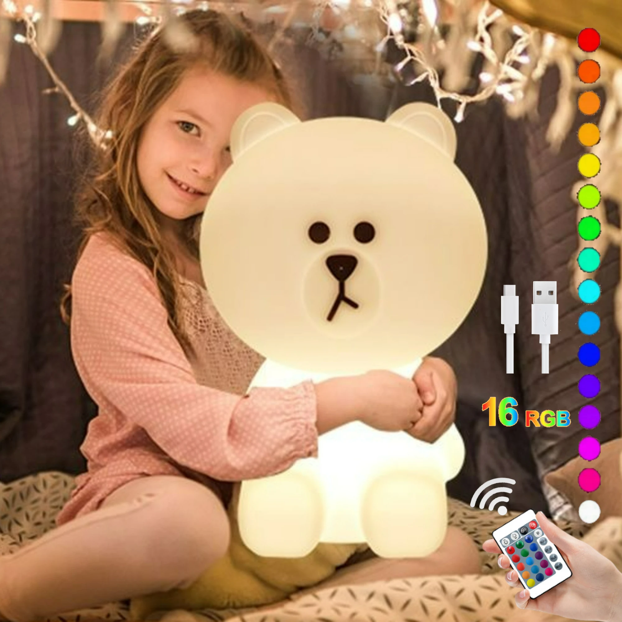 LED Cute Bear Mood Light Night Lamp Children\'s Bedroom Bedside Lights LED Table Light Living Room Floor Light Birthday Gift