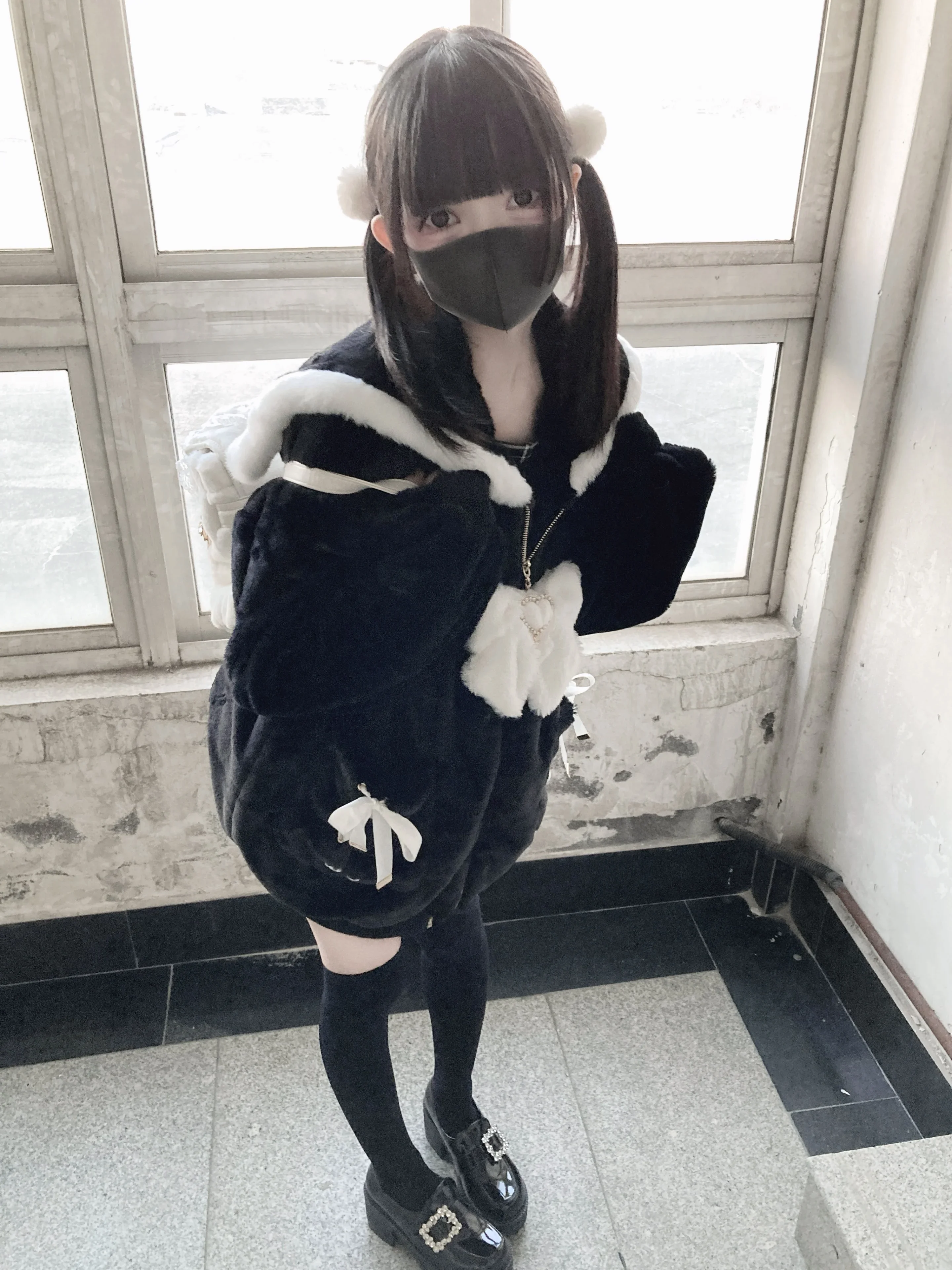 Mass-Produced Mine Sailor Collar Lace-up Quilted Faux Rabbit Fur Coat Female Girls Winter Sweet Bow Thickened Warm Fur Jackets