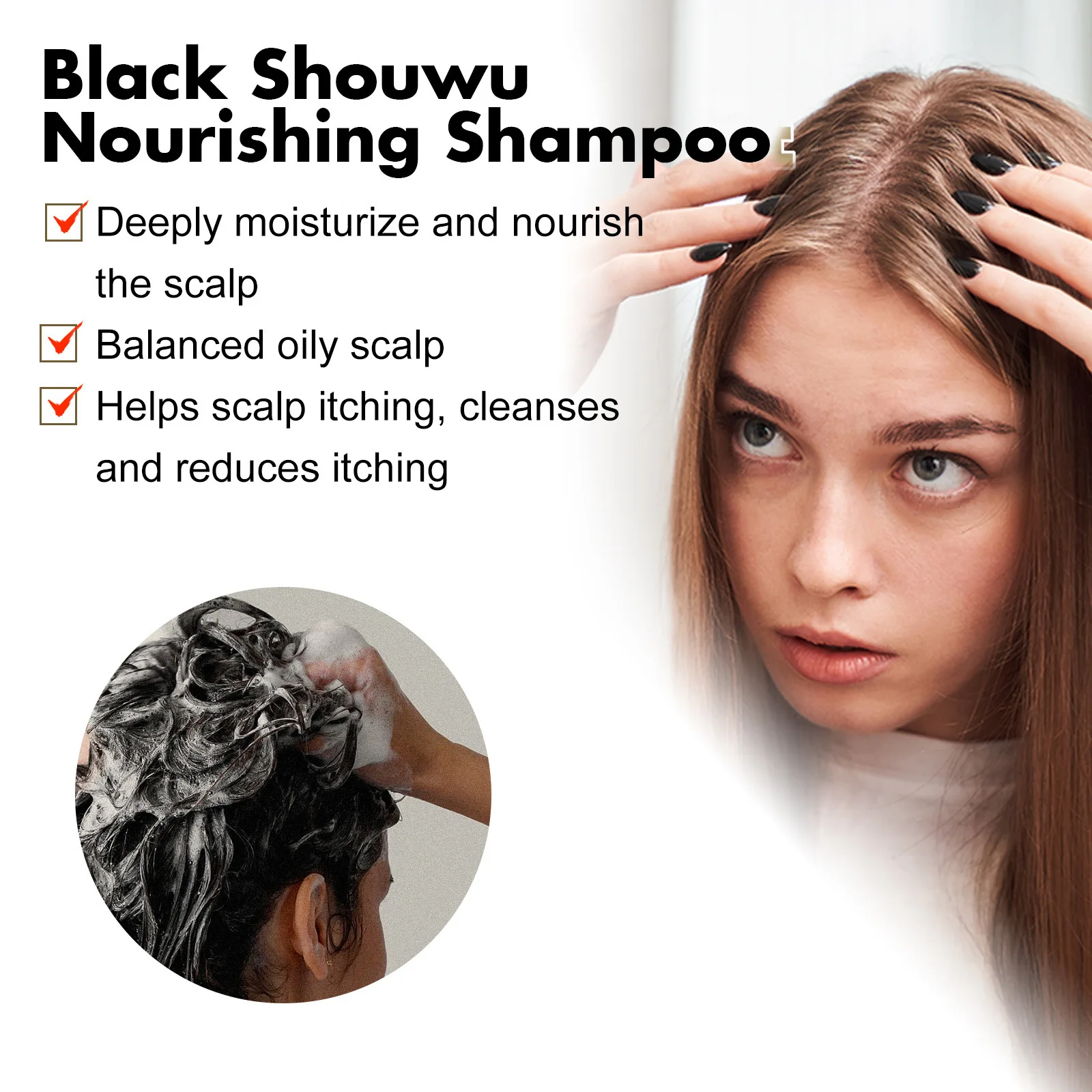 Polygonum Multiflorum Blackening Hair Shampoo ส่งเสริม Strong Root Regrowth Nourishing Dandruff Treatment แชมพูป้องกันผมร่วง