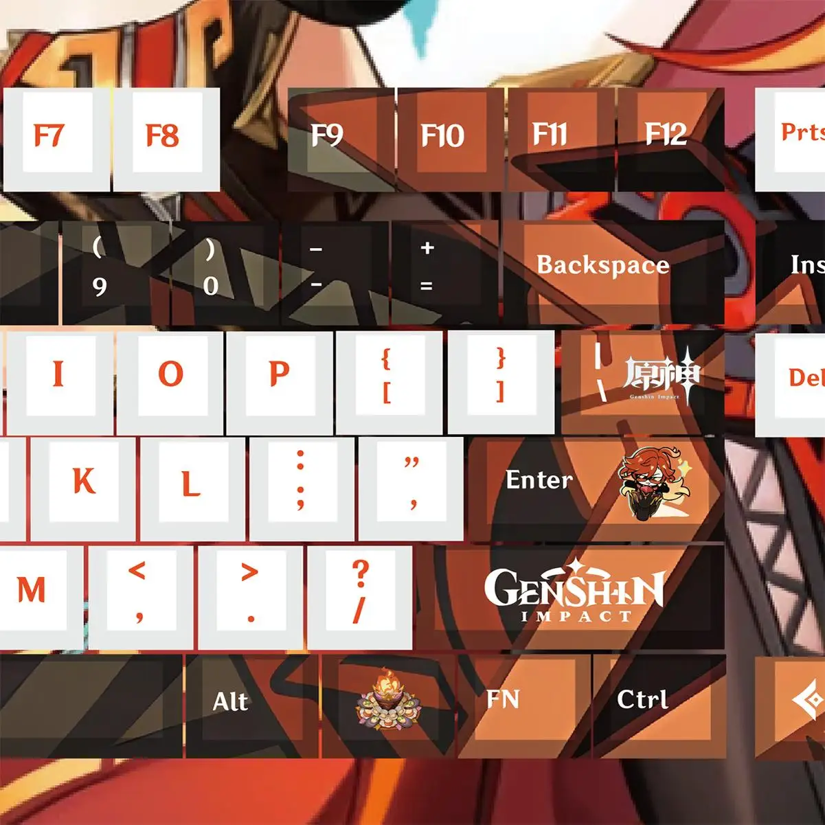 Genshin tema dampak Mavuika keycap anime lima sisi sublimasi termal pbt pabrik asli tinggi 68 sisi Tuhan api