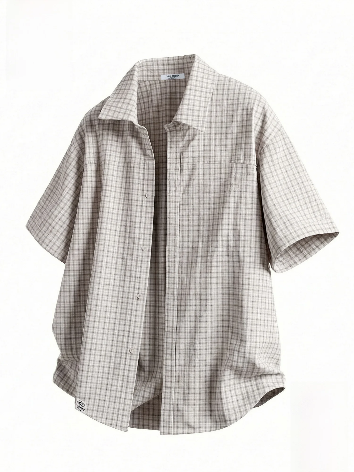 

PaulFrank Men's Summer Thin Plaid Short Sleeve Casual Shirt Loose Fit Button up Breathable Polyester Cotton Blend Open Cardigan