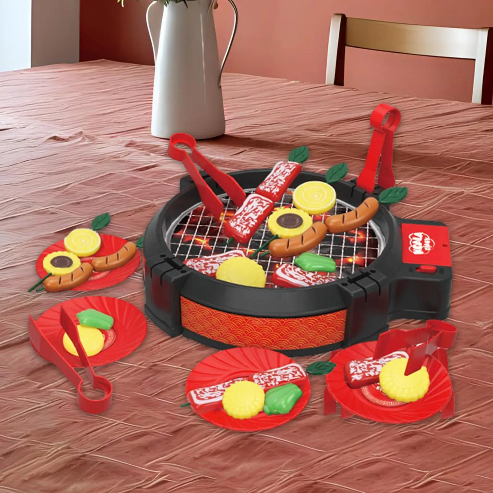 

27 Pieces Toy BBQ Grill Set Pretend BBQ Accessories Set Simulation Cooking Toy Kitchen Toys Set for 2 3 4 5 6 Years Old Gift