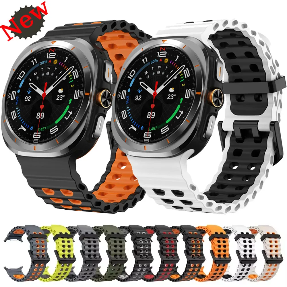 Двухцветный силиконовый ремешок Ocean для Samsung Galaxy Watch Ultra 47 мм, дышащий удобный браслет для Galaxy Watch Ultra 47 мм