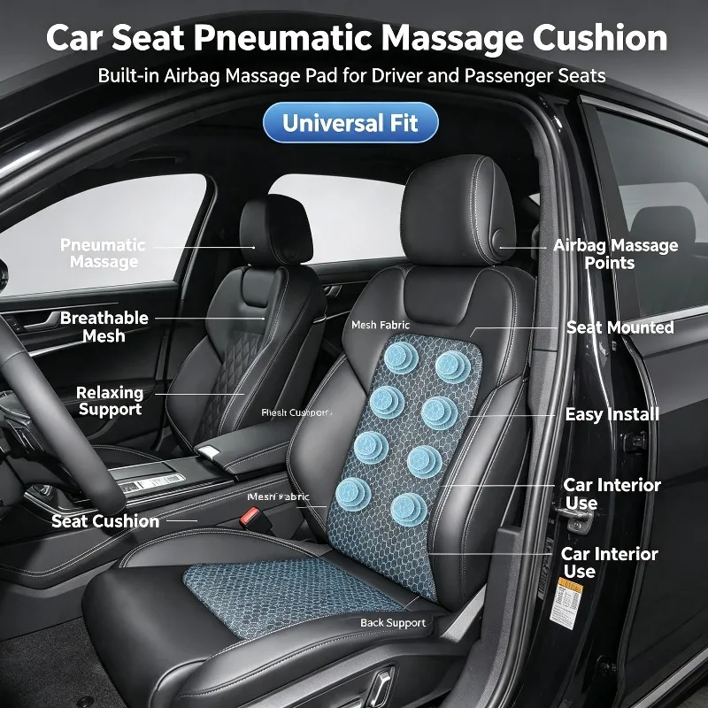 Pneumatic Massage Cushion Built In 8 Points Air Massage 12V Car Seat Accessory For Vehicle Driving Comfort Relaxation Equipment