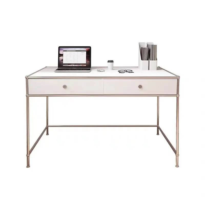 Small apartment medieval stainless steel makeup table, home computer office bedroom dressing table