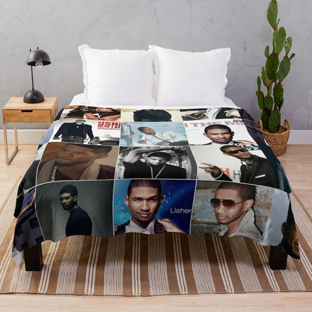 Usher Singer Photo Collage Throw Blanket blankets and throws Bed linens Decorative Sofa Blankets