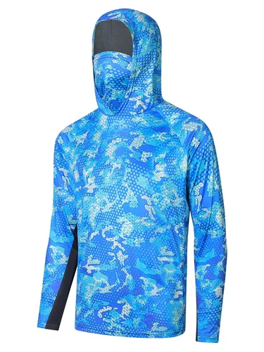 Sudadera con capucha de protección solar para hombre, camisa de pesca y senderismo, camisas UV con máscara, manga larga, ligera
