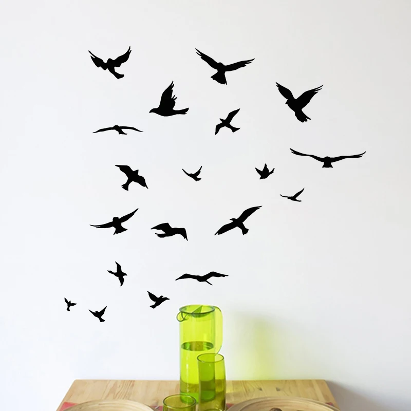 Group Flying Birds Silhouette Wall Art Sticker Waterproof Vinyl Removable Decor For Living Room TV Wall Homestay Room Decoration