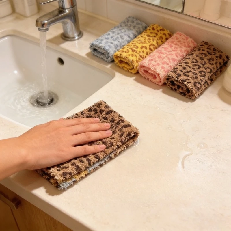 Leopard print square face towel 30*30 Coral fleece no shedding