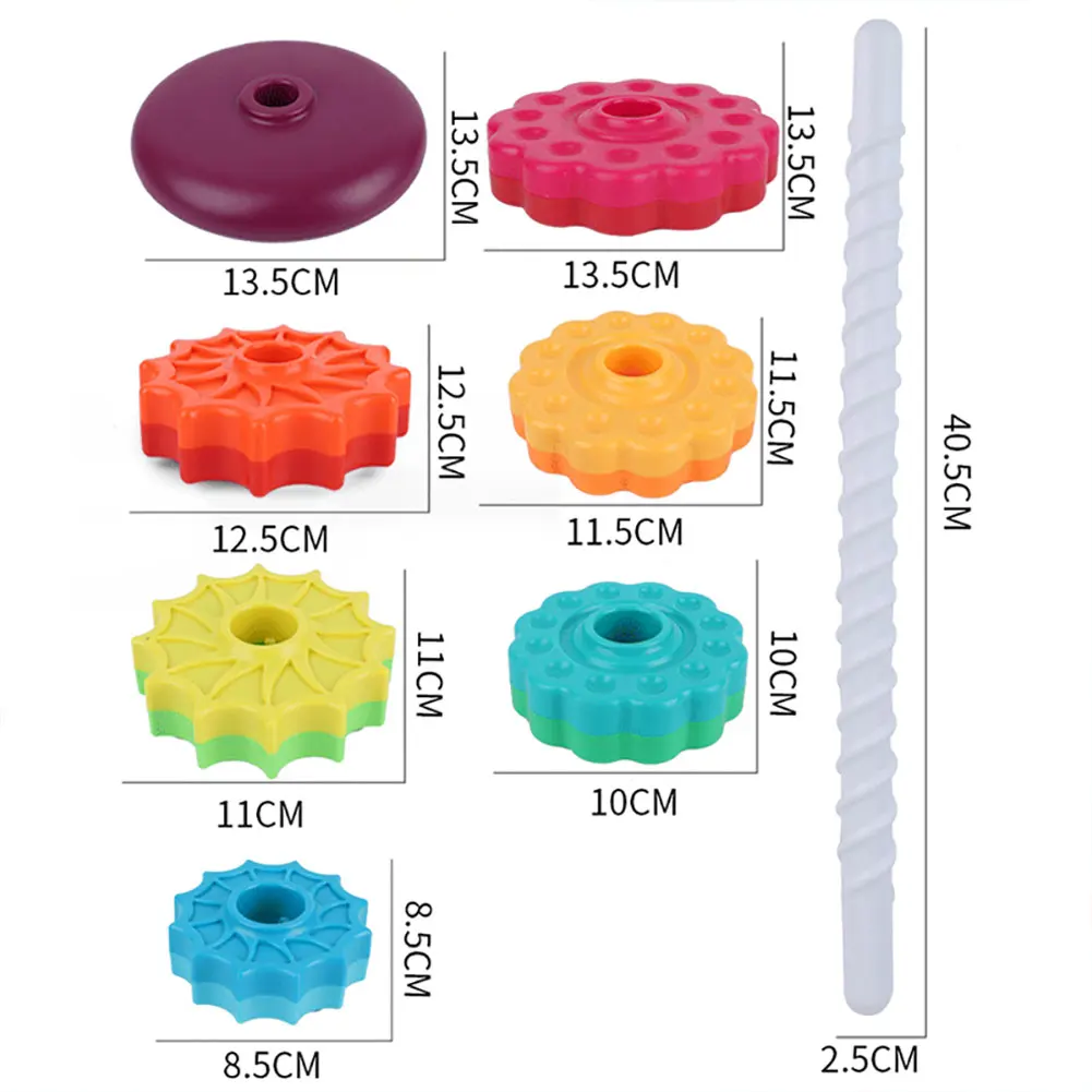 Spining Stacking Toy Eco-Friendly Gears Stacking Rings Toy Smooth Spining Tower Building Blocks Safe for Kids Holiday Toys