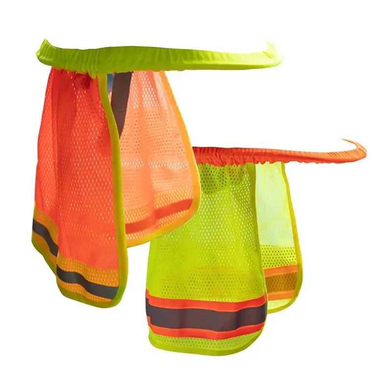 2Pcs Safety Hard Hat Helmet Neck Cover Sun Protector Reflective Stripe Neon High Visibility Elastic Breathable Mesh Shield