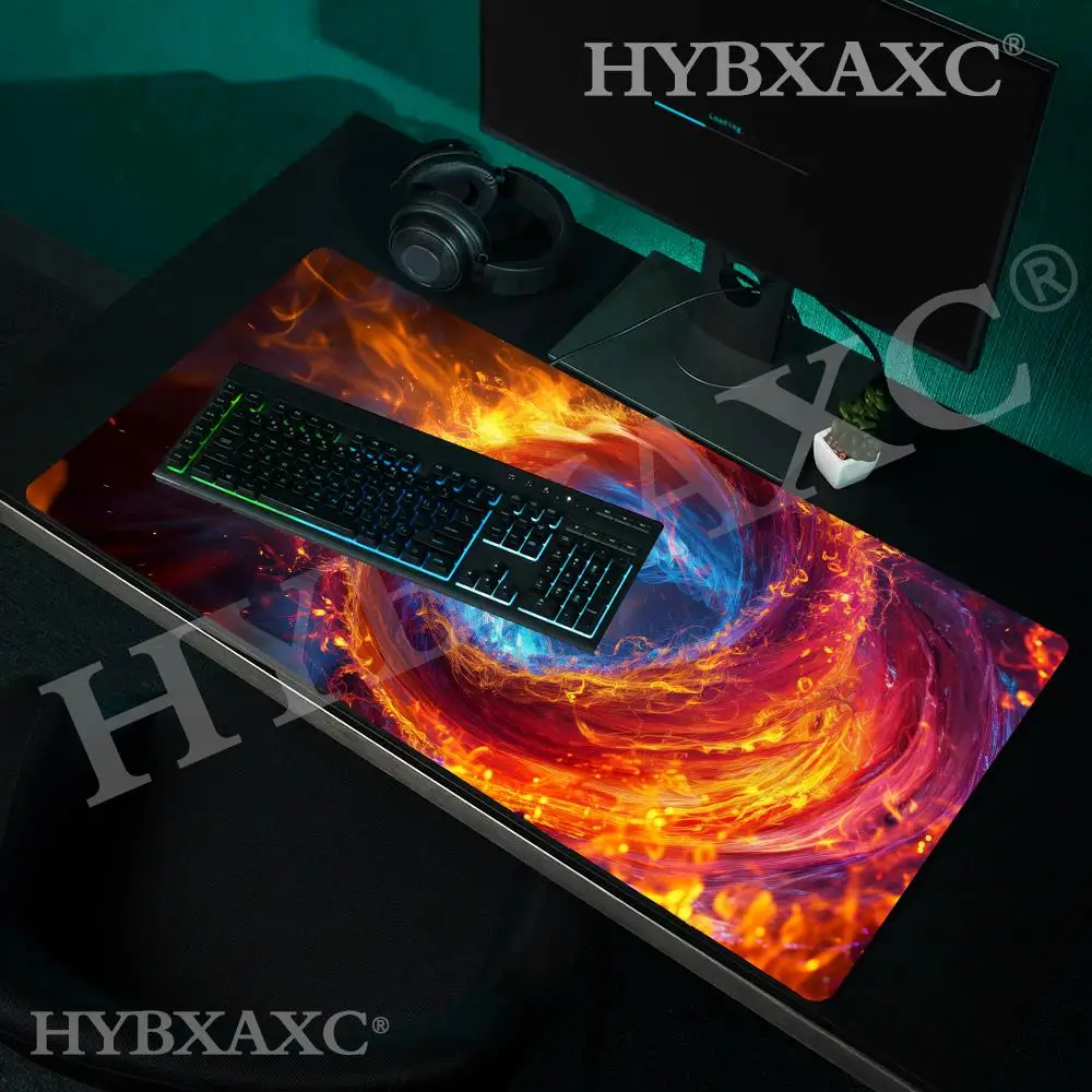Alfombrilla de Ratón Abstracta HYBXAXC Fire Ice Vortex, Alfombrilla de Escritorio para Juegos con Diseño de Remolino Colorido, Impermeable, Antideslizante, Alfombrilla de Ratón XXL para Esports