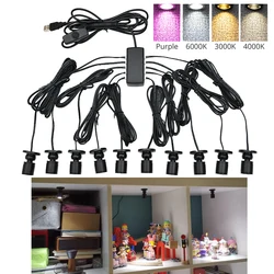 1 2 3 4 5 6 7 8 9 10pcs 5V USB 1W Little LED Swivel Spotlight Set Spot Lamp Dimming On/Off Switch Undercabinet Display Light