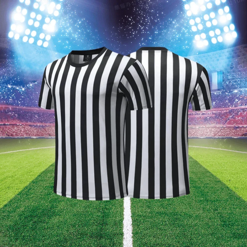 

Summer Women's Printed Short-sleeved T-shirt Football Match Referee Uniform Casual Loose Sports Striped Comfortable Top moto