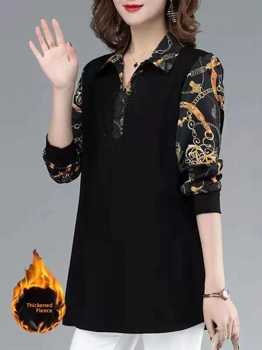 plus Size Women's Autumn New Style Chiffon Long Sleeve Mom Clothes 200 Pounds Mid-Length Extra Large plus Size Top Belly Cover