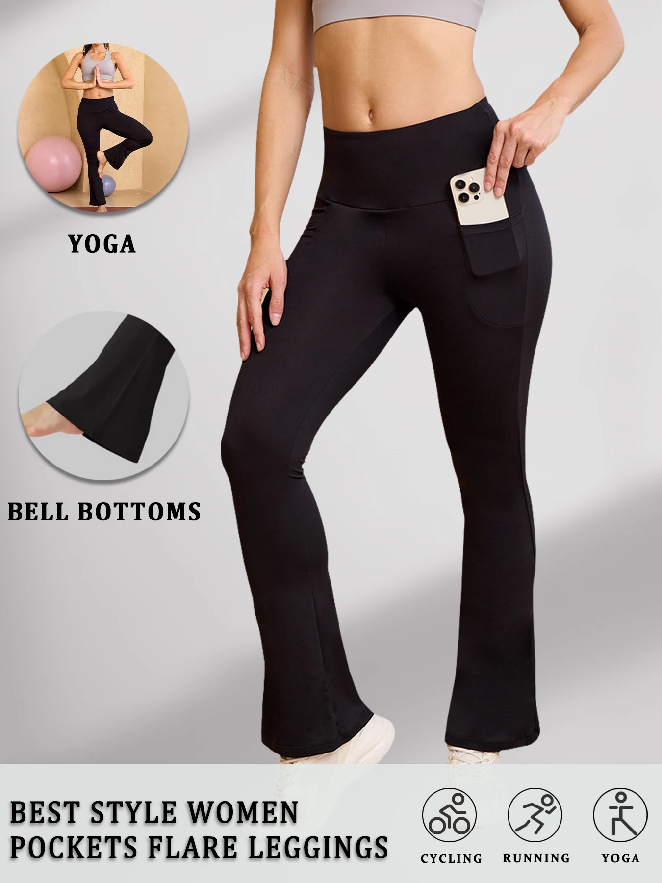 

Women's High Waisted Flare Pants with Pockets - Super Soft Tummy Control Push Up Design for Yoga Gym Workout casual wear