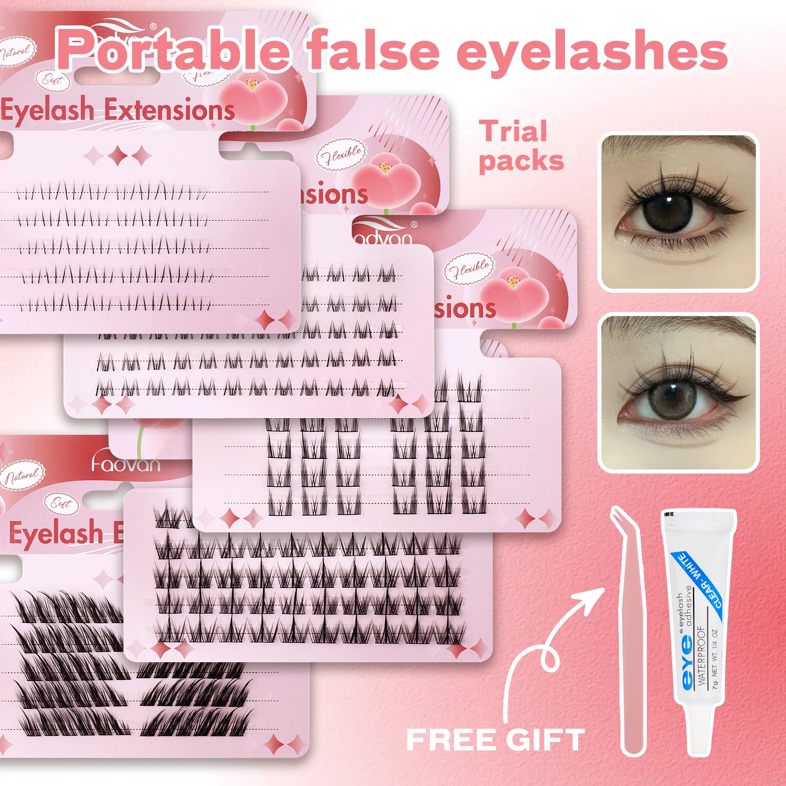 Fadvan DIY Cluster Lashes 29 Style Portable False Eyelashes Natural Lashes Individual Lashes with glue and tweezer