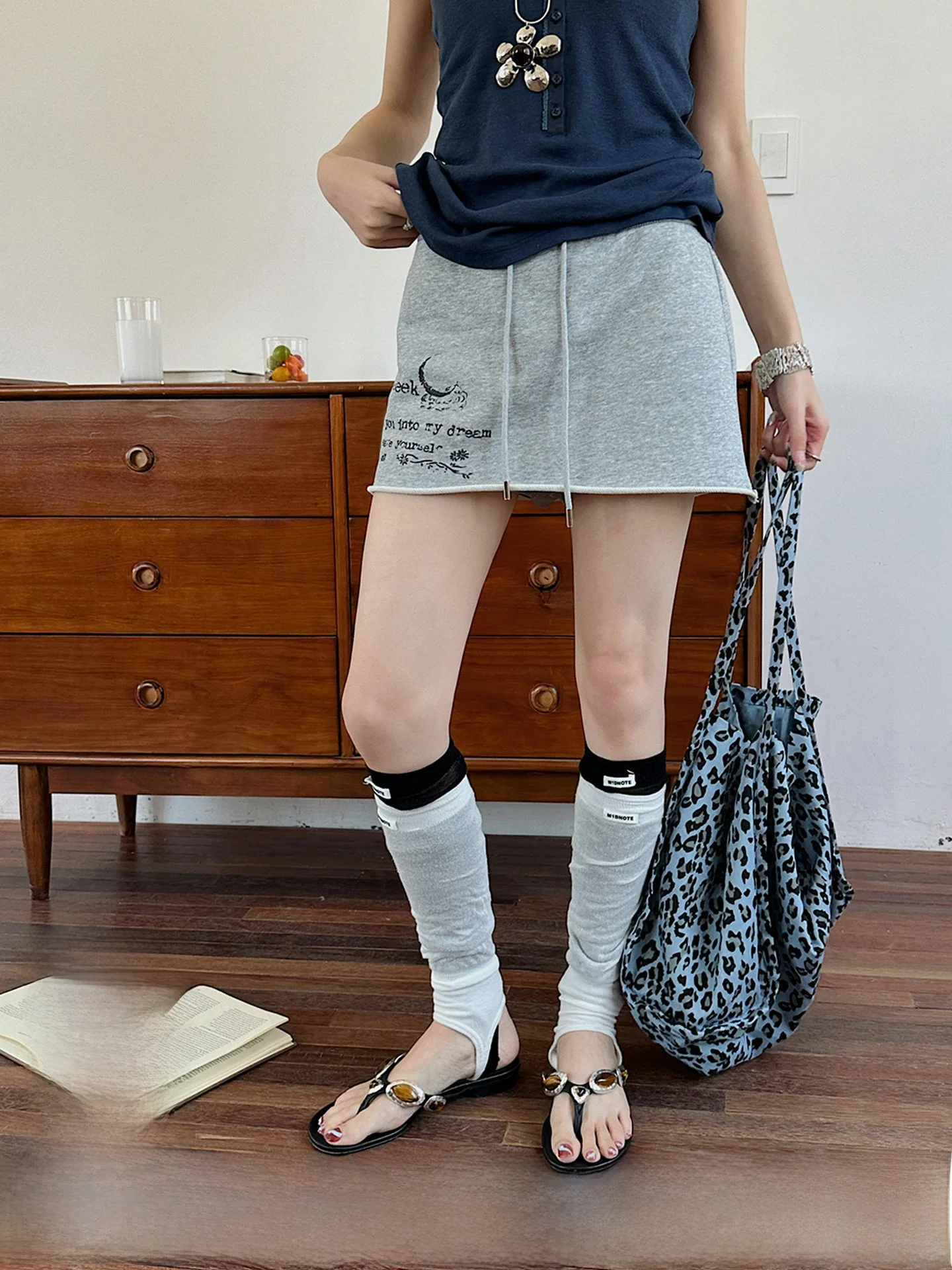 

7REREK Short Hidden Print Knitted Waist Skirt GoGoBuyer Commute Style High Waist A-Line Skirt Polyester Cotton Blend