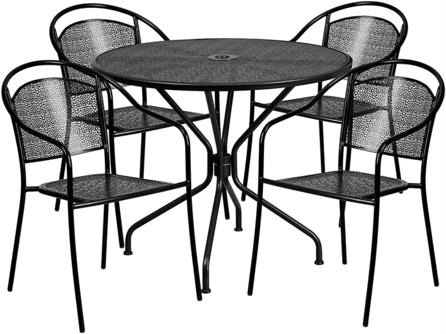 Commercial Grade 35.25" Round Indoor-Outdoor Steel Patio Table Set with 4 Round Back Chairs