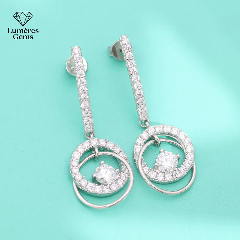 Lumière Gems Platinum PT950 Morganite Earrings - Elegant Long Style Women's Heart-shaped Double Rings in Circular Design