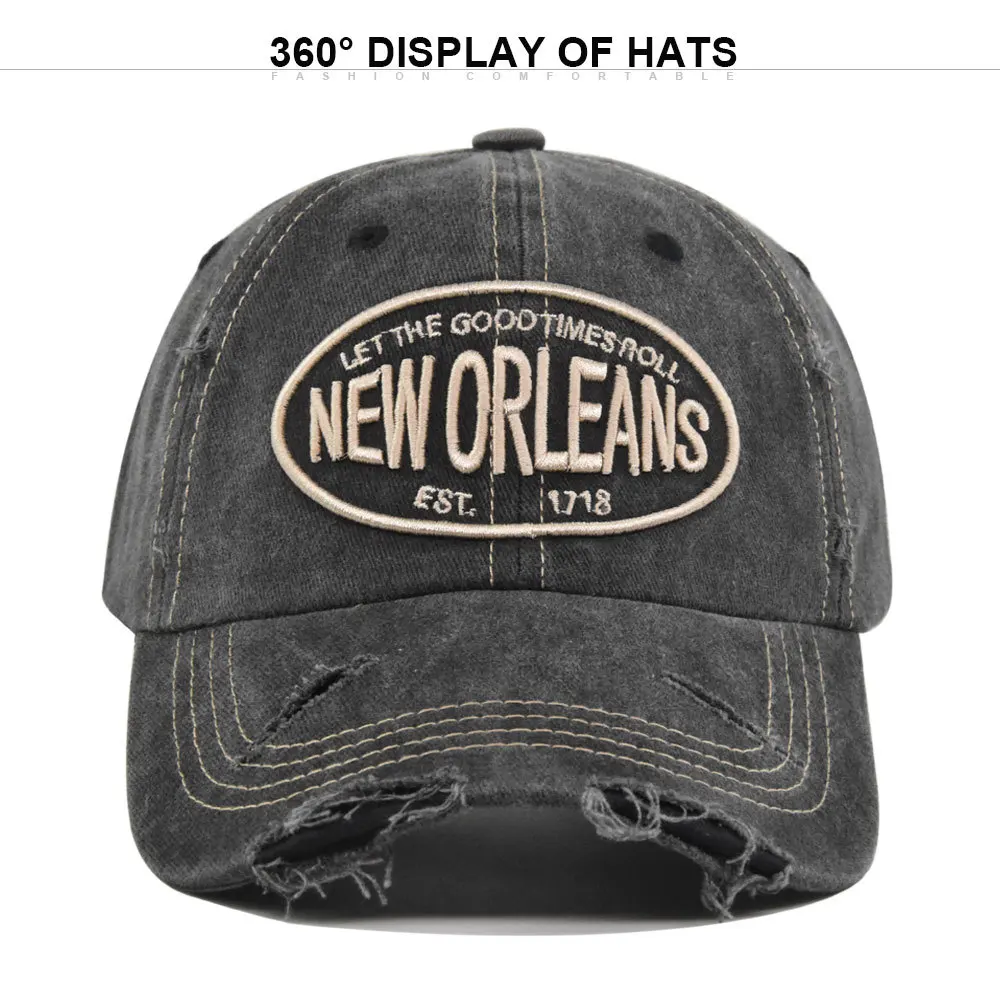 2025 Unisex Washed Cotton Baseball Cap New Orleans Embroidered Vintage Snapback Hat Men Women Streetwear Outdoor Sports Hats