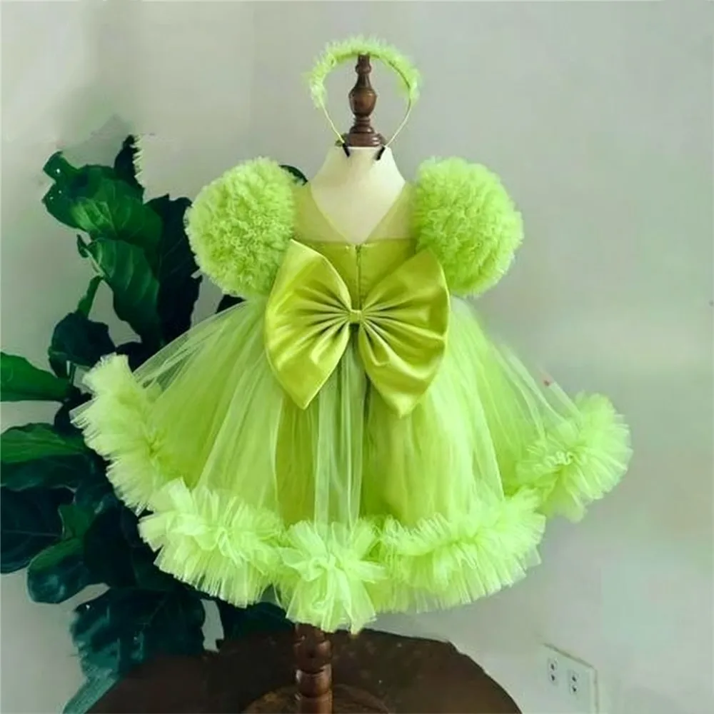 Abito da sposa personalizzato per ragazza di fiori, cintura con fiocco, soffice principessa, festa di compleanno, spettacolo, prima comunione, abito da sera personalizzato