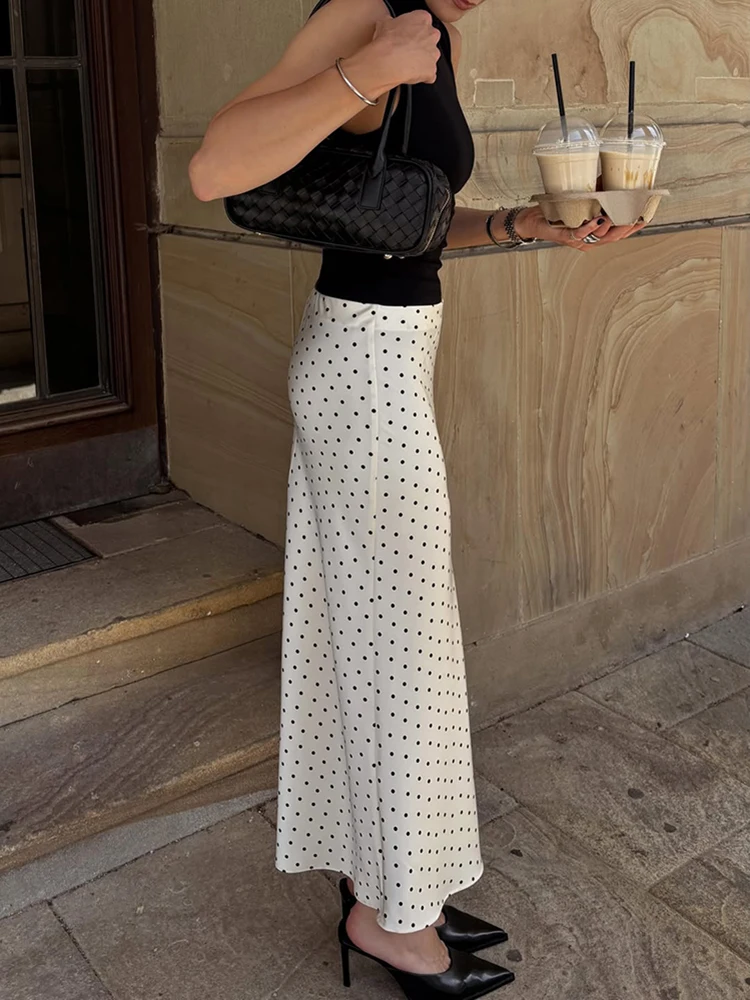 Vintage Polka Dot Long Skirt Women 2026 Summer Sexy High Street Satin Skirt Office Lady Elegant Slim Fit Maxi Skirts Bottoms